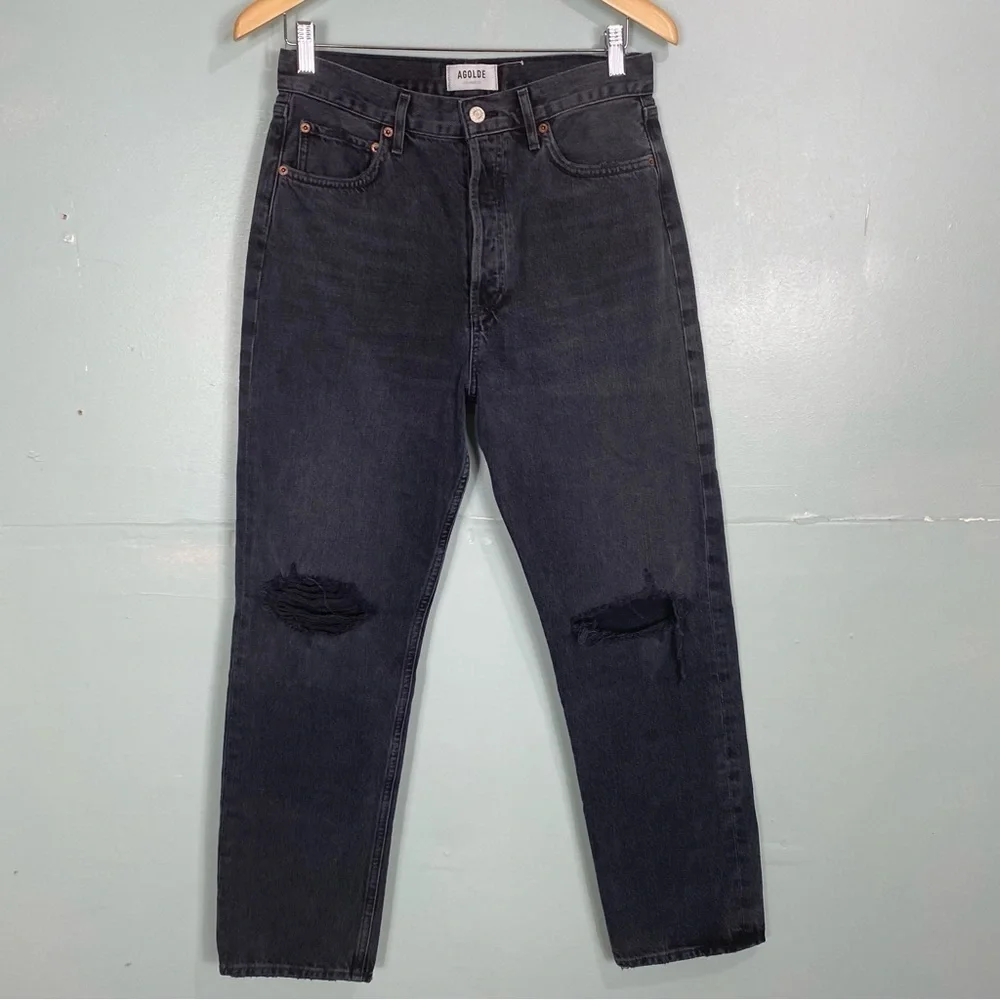 Agolde 90s Pinch Waist In Howl Distressed Black Sz‎ 28